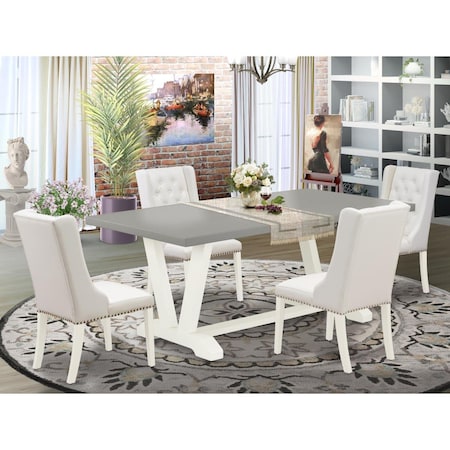 East West Furniture 5 Piece V-Style Dining Room Table Set - Linen White V097FO244-5